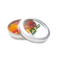 Top-view tin filled with candy, 3.5 oz, Tin Dimensions: 3 1/4"... from ASI...