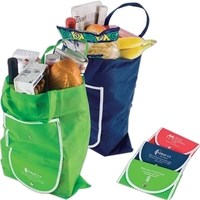 Extra large folding shopping bag with a convenient built-in vinyl snap......