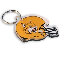 Football helmet shaped acrylic keychain with 1" split ring and...