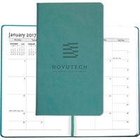 Planner with faux leather cover, deboss imprint, paper pocket, privacy...