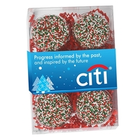 Six pack of chocolate covered Oreos® featuring holiday nonpareil...