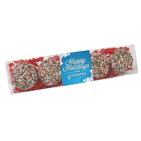Five pack of chocolate covered Oreos® featuring holiday nonpareil...