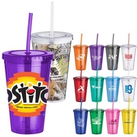 16 oz. acrylic plastic double-walled cup with matching color screw-top lid......