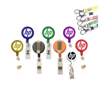 Round retractable badge holder with lanyard