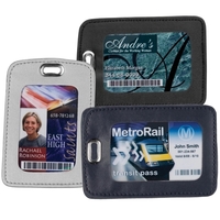 Pleather window card holder, clear vinyl front window, vertical back load......