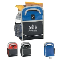 Insulated lunch bag with carrying handles, zippered main compartment, front...