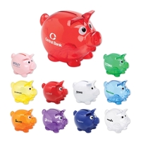 Small plastic piggy bank with removable plug on bottom.... from ASI 98360...