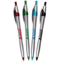 Silver Barrel European Design Ballpoint Pen w/Color Accents