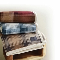 Reversible throw blanket with plaid on one side and faux lambswool... from...