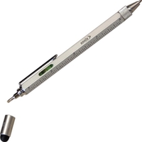 5-in-1 tool featuring twist-action ballpoint pen, metal grip, spirit level,...