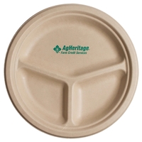 10" Kraft 3-compartment compostable paper plate; made from 100% recycled...