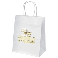 White kraft paper shopper with twisted paper handles and serrated cut... from...