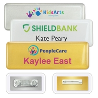 Top-quality name badges with a domed high-gloss resin finish, digitally...