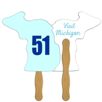 Digital printed Michigan State shape auction fan with visible wooden...