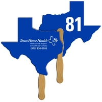 Digital printed Texas State shape auction fan with visible wooden stick.......