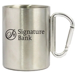 Double wall stainless steel cup with carabiner handle