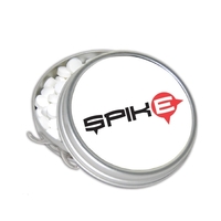 Round shoe shine tin (2 7/8" x 7/8") filled with mints.... from ASI 44900 NC...