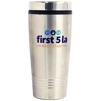 Stainless steel travel mug with plastic interior, 16 oz.... from ASI 36988...