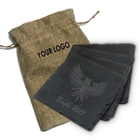 SQUARE SLATE COASTER (SET OF 4) IN BURLAP BAG