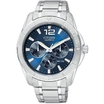 Citizen Mens Blue Dial Silver-Tone Bracelet Watch