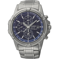 Men's Solar. Alarm Chronograph. Blue Dial. Silver-Tone Case & Bracelet....
