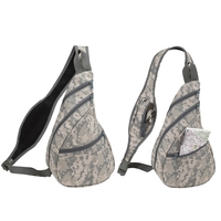 Sling backpack features a zippered main compartment, two zippered front...