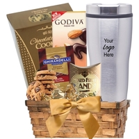 Travel tumbler, cocoa, cookies and candy gift basket... from ASI 89971 Stuff...
