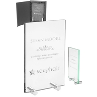 Customizable mid-size jade glass award with double stand; includes gift...