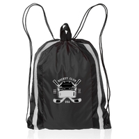 Polyester drawstring backpack with carry handle on top and reflective...