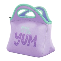 Neoprene Two-handled lunch bag w/zipper closure & colored stitching & bias......