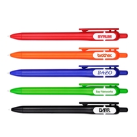 Plastic click-action pen with colored barrel, matching colored clip and...