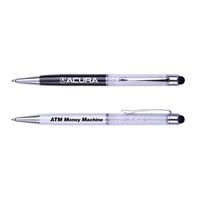 Metal twist-action ballpoint pen with stylus and gemstone upper barrel.......