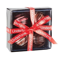4 Piece ribbon truffle box; milk chocolate caramel, milk chocolate coffee,......