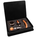 Black Leatherette 4-Piece Wine Tool Set