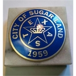 Paperweight-3" x 3" white marble base w/ aluminum medallion