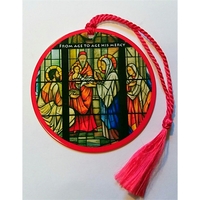 2.75" round aluminum ornament available with a die struck, silk screened......