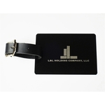 3" X 2 1/8" Rectangular Aluminum Bag Tag w/ a leather strap