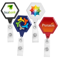 Retractable JUMBO Hexagon badge with swivel bull dog clip.... from ASI 49470...