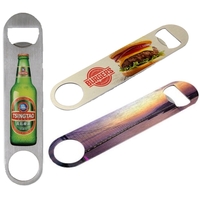 Double-sided, UV printed bottle opener in Stainless Steel.... from ASI 76797...