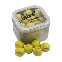 Large Metal Tin with Window Lid and Chocolate Tennis Balls... from ASI 44900...