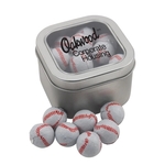 Large Tin with Window Lid and Chocolate Baseballs