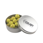 Large Round Metal Tin with Lid and Chocolate Tennis Balls