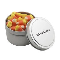 Round Metal Tin with Lid and Candy Corn