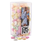 Conversation Hearts in a Clear Acrylic Square Tall Box