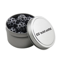 Round Metal Tin with Lid and Chocolate Soccer Balls... from ASI 44900 NC...