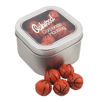 Large Metal Tin with Window Lid and Chocolate Basketballs... from ASI 44900...