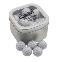 Large Metal Tin with Window Lid and Chocolate Golf Balls... from ASI 44900 NC...