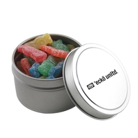 Round metal tin with lid, filled with Sour Kids candies.... from ASI 44900 NC...