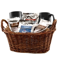 Gift basket with coffee, tea and mugs