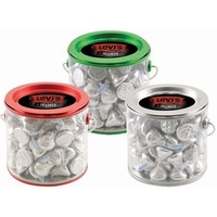 3 7/8" x 4" customizable tin pail filled with Hershey's Kisses.... from ASI...